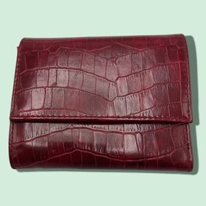 NWOT Vintage Faux Red Croc Wallet Trifold Duo Snap Zip Change Pocket NOS